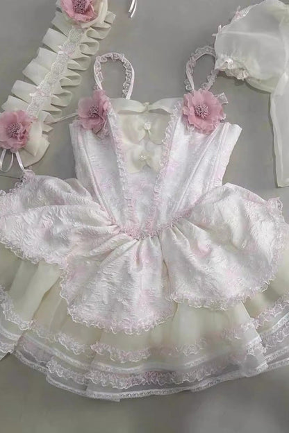 Blush Ruffle Bow Lace Princess Dress with Elegant Hanayome Details - Jasmine Rain