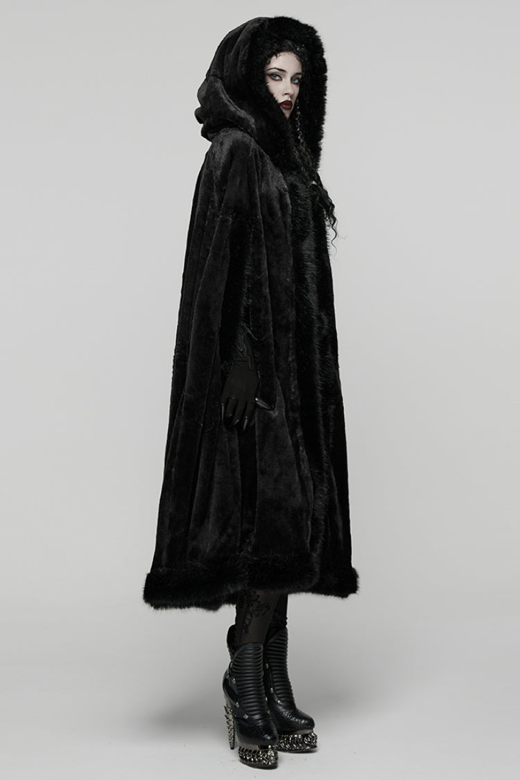Women's Hooded Gothic Cloak Coat with Faux Fur Splicing Detail
