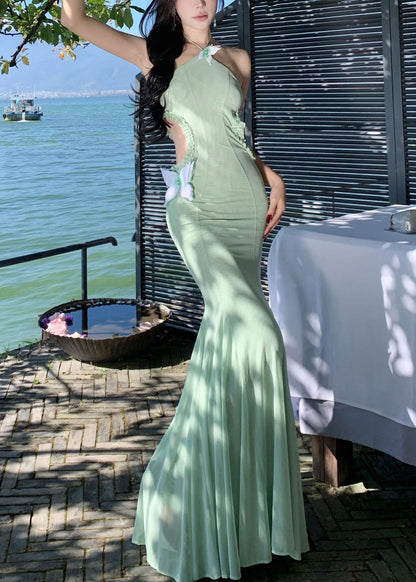 Dresses Butterfly Summer Slim Fishtail Hollow Out Fit Green Tulle