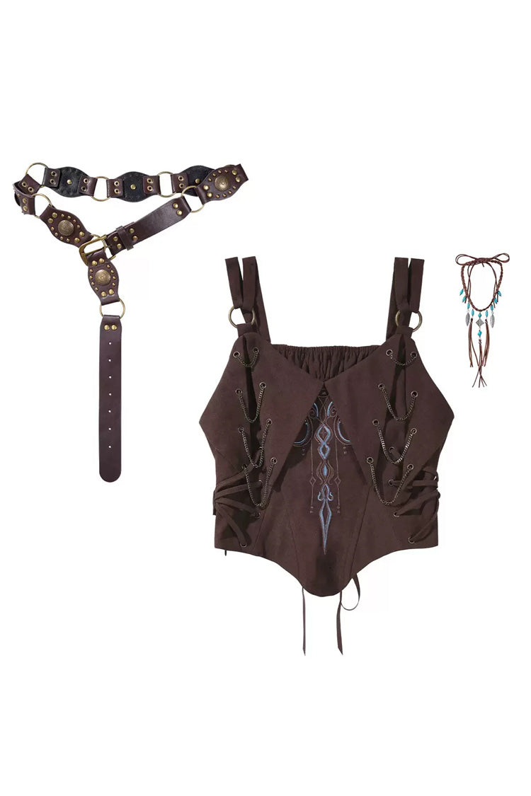 Dune Shadow Seeker Irregular Vintage Lolita Skirt Set - Embroidered Ruffled