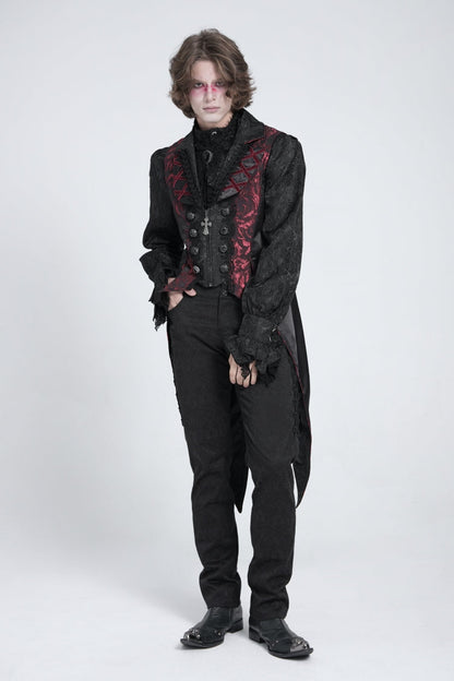 Crimson & Obsidian Sleeveless Lace-Up Zipper Swallow-Tailed Vest