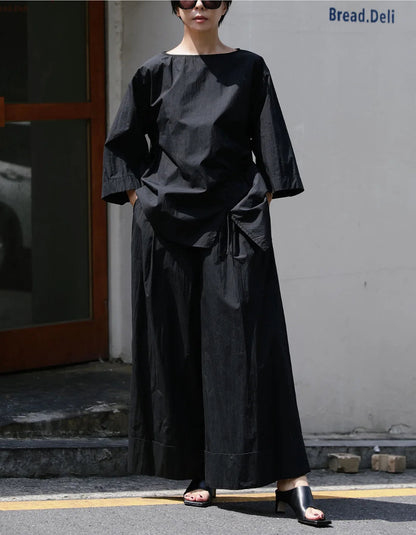 Casual Cotton Top Drawstring Sleeve Khaki Half Asymmetrical