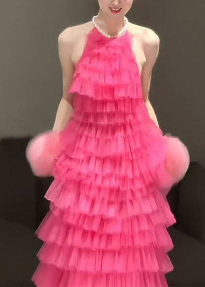 Backless Dresses Beautiful Rose Solid Pleated Sleeveless