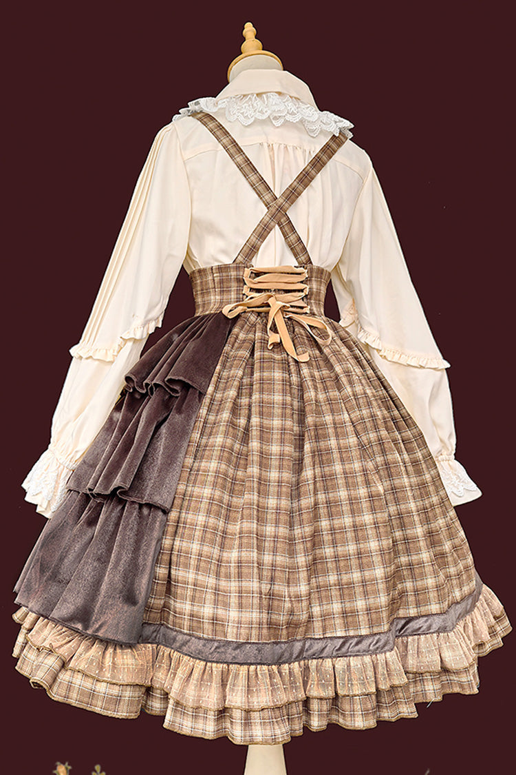 Morning Tune High Waist Asymmetric Ruffle Print Lolita Strap Dress