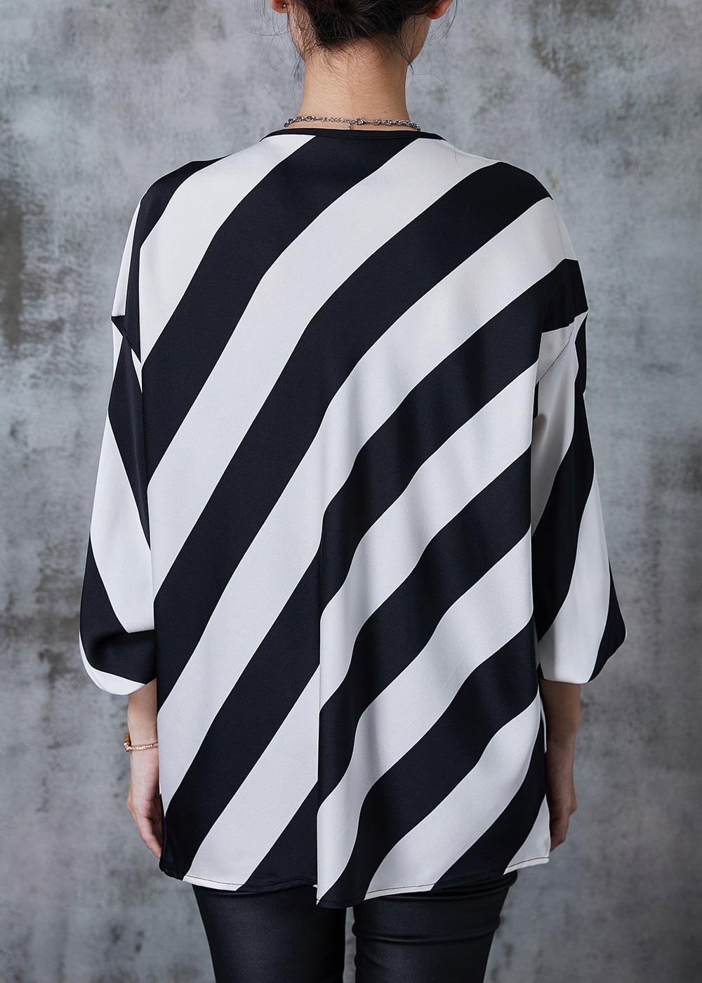 Elegant Black White Striped Oversized Chiffon Shirts Spring QA1023