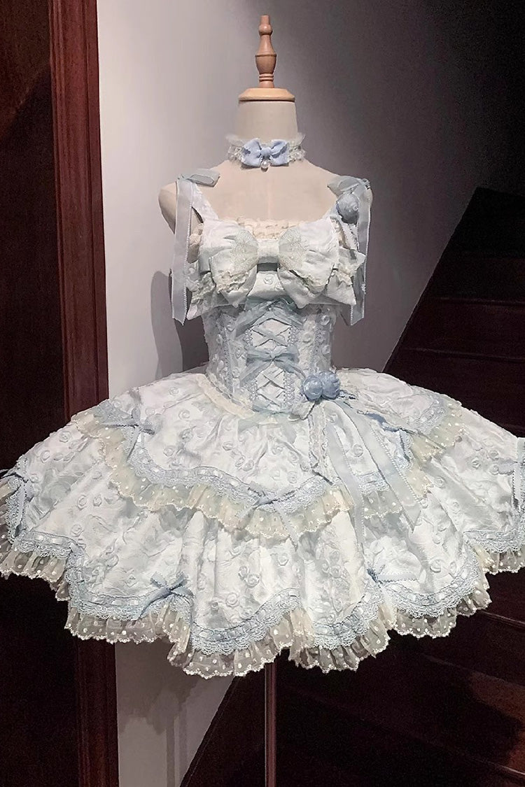 Floral Overture Double Ruffle Embroidery Bow Lace Sweet JSK