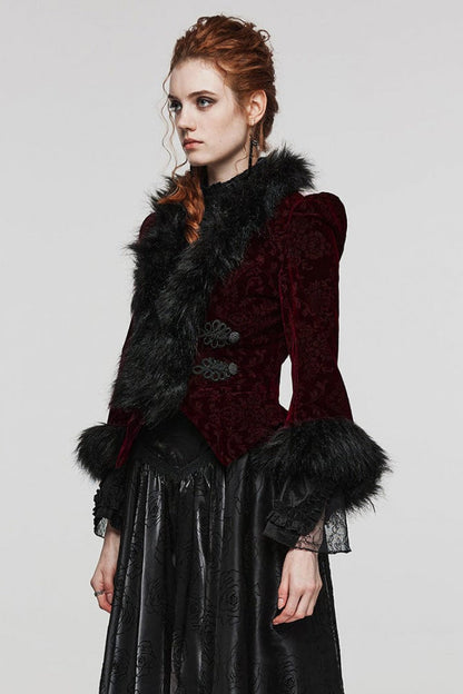 Women's V-Neck Long Sleeve Faux Fur Stitch Gothic Coat Four Shades