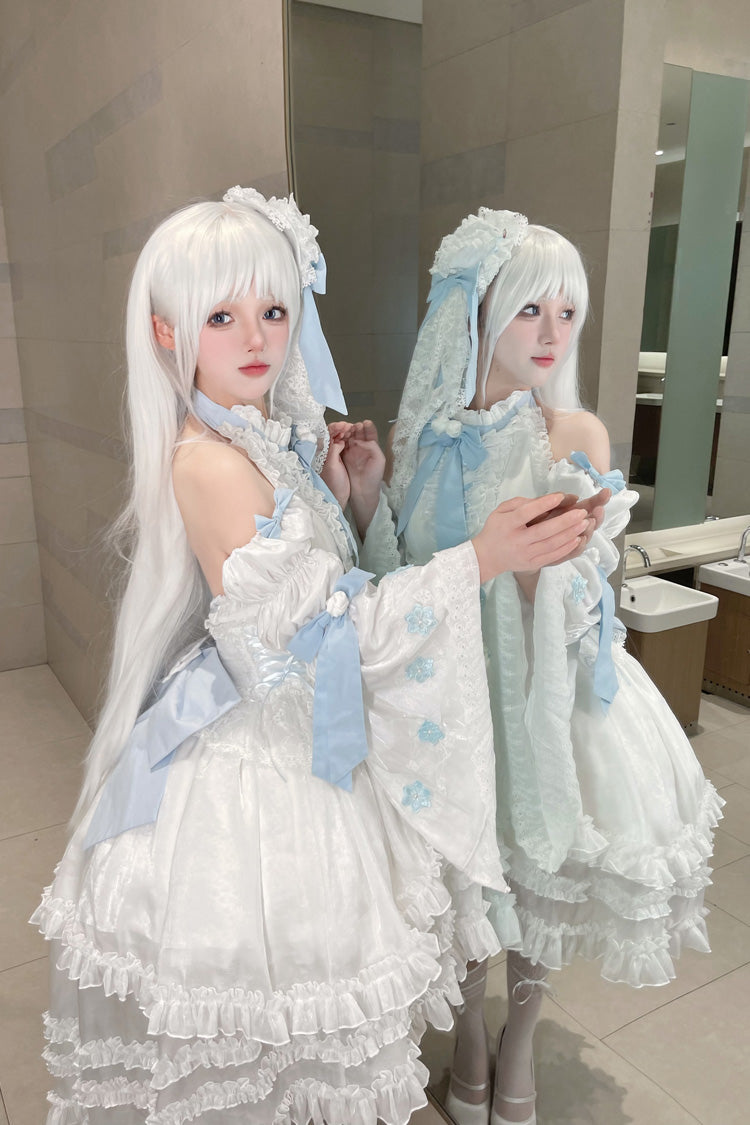 Ivory Detachable Flared Sleeves Triple Ruffles Bow Lace Lolita Dress