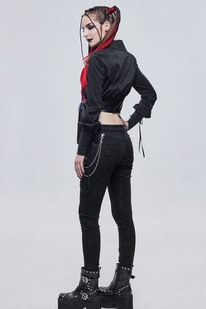 Eclipse Asymmetric Cropped Long-Sleeve Shirt with Cord Details