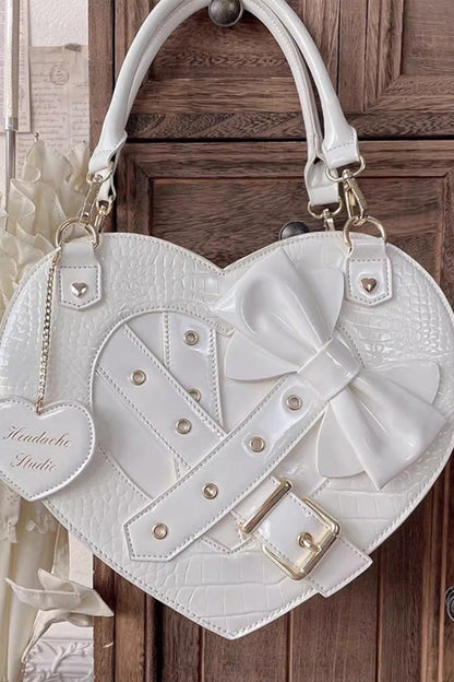 Heart-Shaped Bowknot Buckle Gothic Lolita Handbag for Tea Time in Two Colors - MysticMeadow