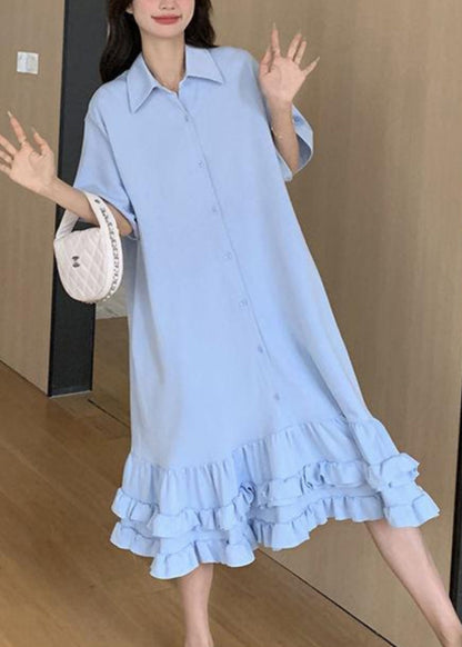 Collar Short Patchwork Dress Peter Maxi Ruffled Blue Women Pan