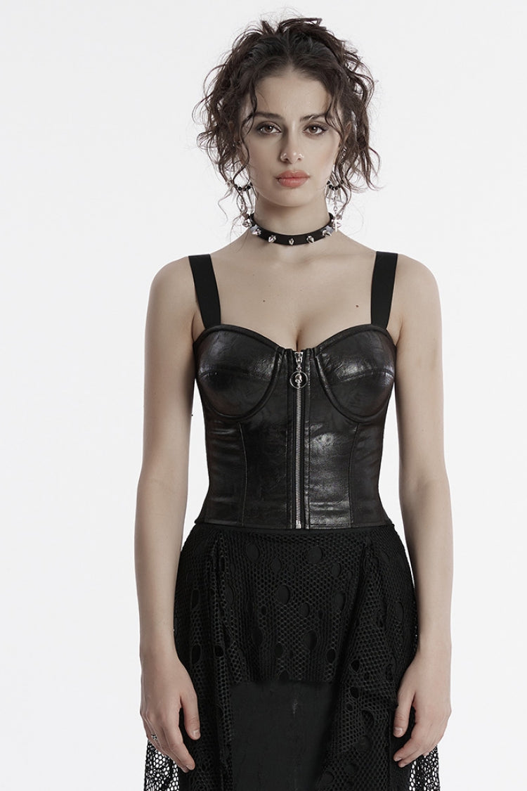 No-Sleeve Faux Leather Zippered Punk Waistcoat