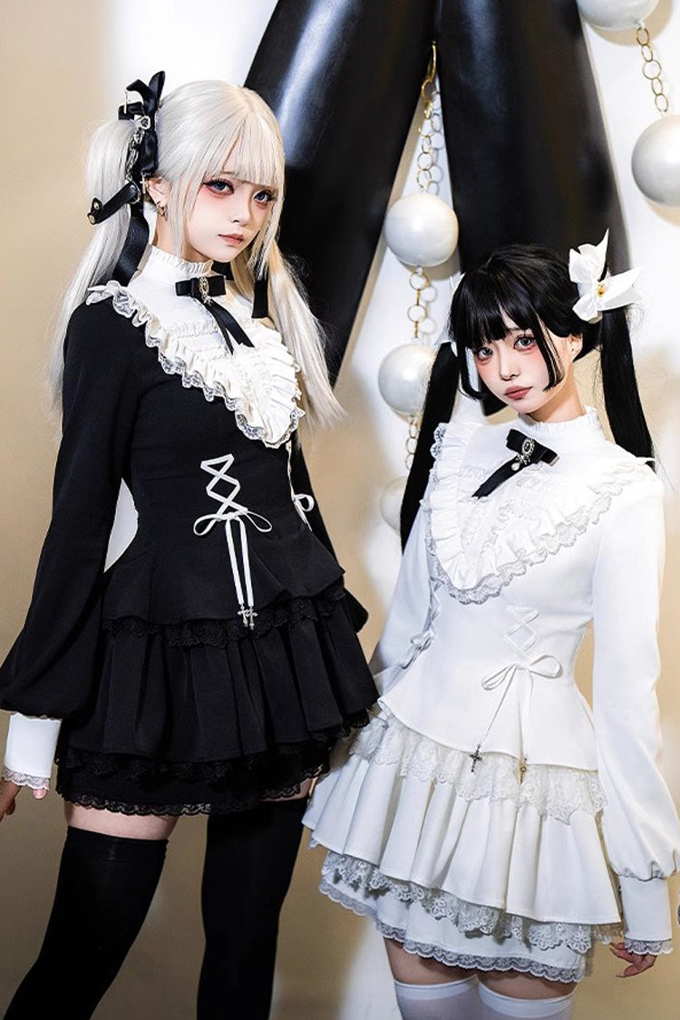 Sweet Handsome Lolita Dress - Lace-Up Ruffled Sleeves