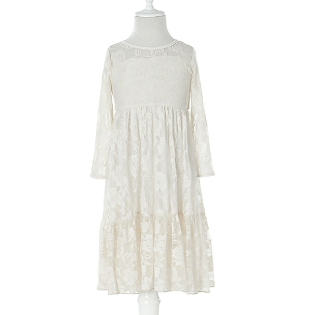 Girls' Flower Kids Solid Long Colored Girl Dress