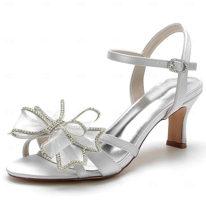 – Detail Heel Sandals with Bridal Kitten Luxury Bow Rhinestone
