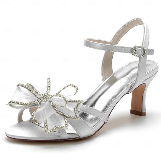 – Detail Heel Sandals with Bridal Kitten Luxury Bow Rhinestone