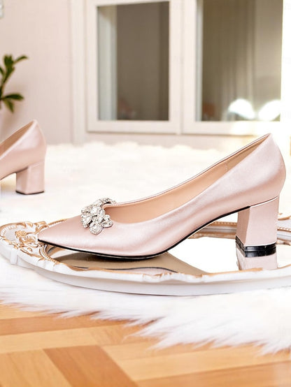 Toe Champagne Satin Wedding Women's with Pumps Pointed