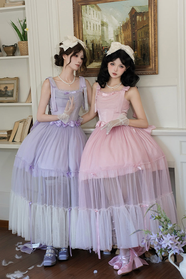 Blush Sleeveless Ruffle Bow Fishbone Sweet JSK - Foamy Sea