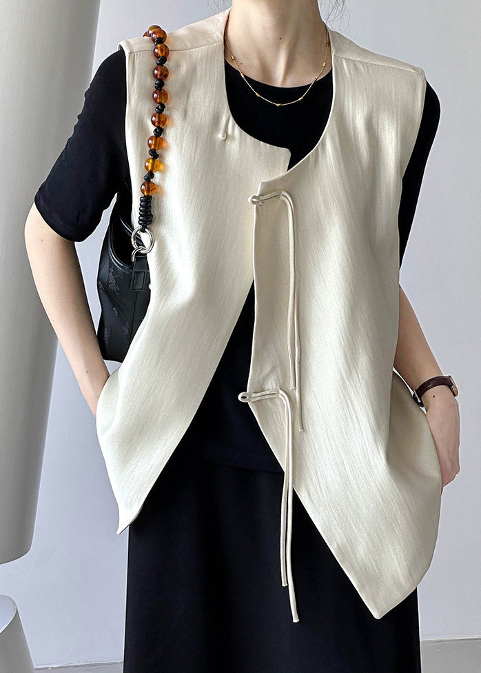 Beige Chinese Button Cotton Waistcoat O Neck Fall AF1062