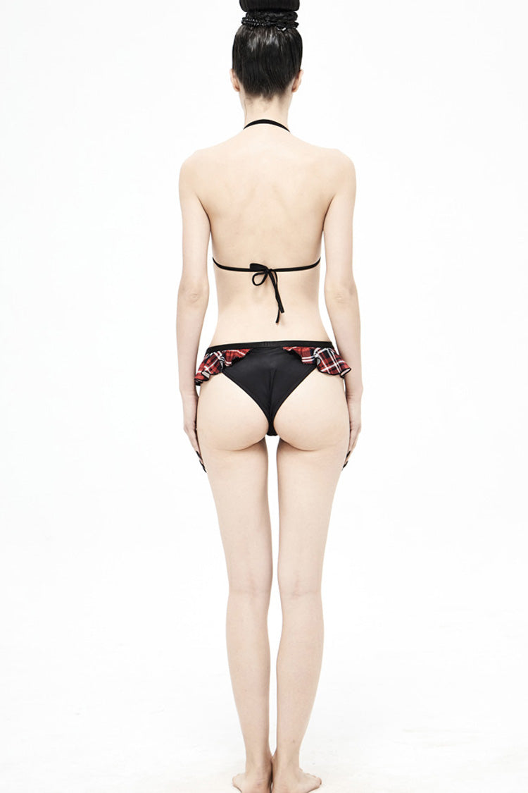 Crimson & Charcoal Tartan Frilled Punk Swim Shorts