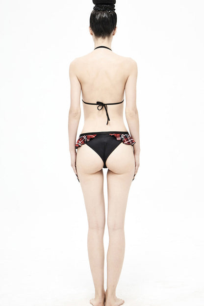 Crimson & Charcoal Tartan Frilled Punk Swim Shorts