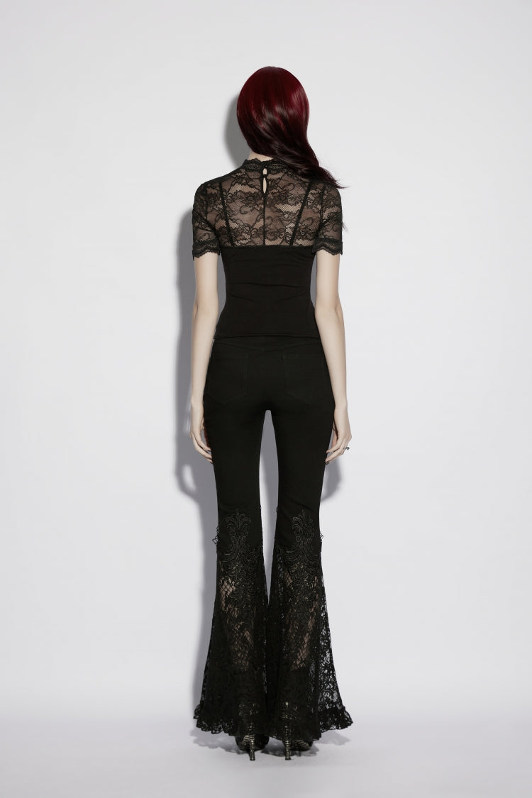 Sheer Faux Two-Piece Gothic Top with Lace for Women