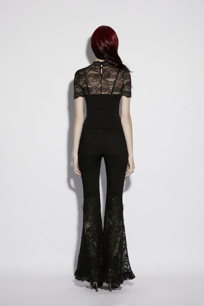 Sheer Faux Two-Piece Gothic Top with Lace for Women