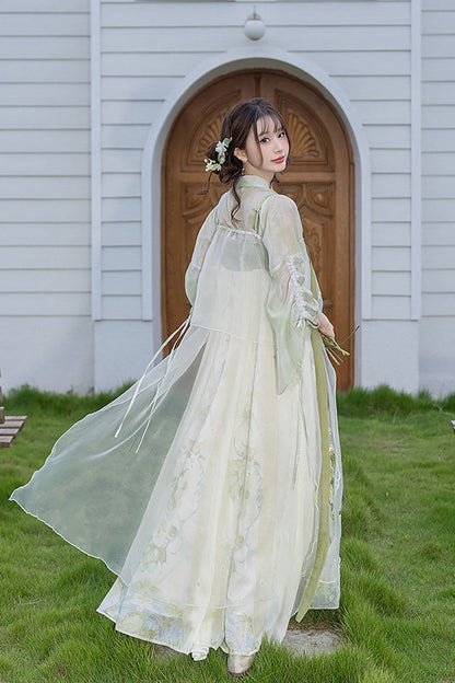 Emerald Jade Grapes High-Waist Embroidered Hanfu Dress Set