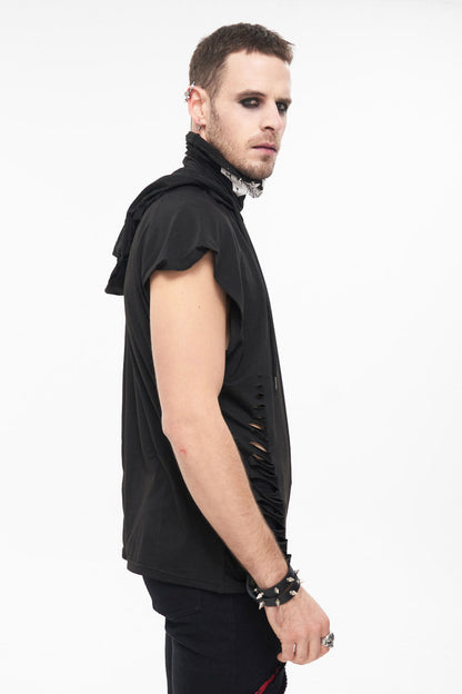 Hooded Punk Tee with Skull Print and Mask