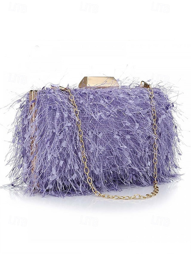 Women's Evening with Feathered Clutch Chic Strap Chain