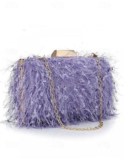 Women's Evening with Feathered Clutch Chic Strap Chain