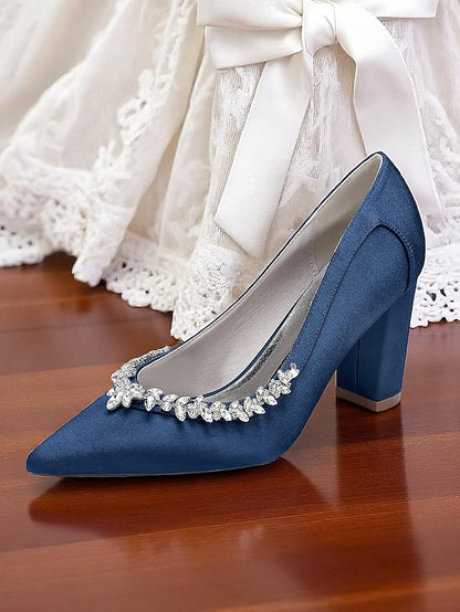 Women's Block Satin Wedding Heel Pumps Pink