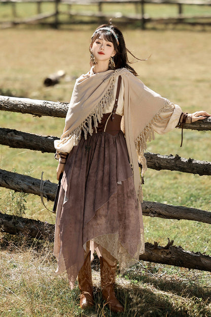 Sunset Sand Print Asymmetrical Vintage Lolita Outfit Set