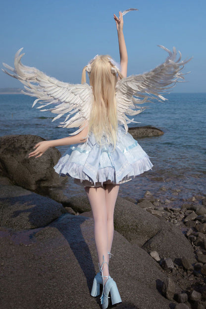 Ballet-Inspired Multi-Layer Ruffle JSK Dress with Bowknot in Three Hues - EtherealGrace