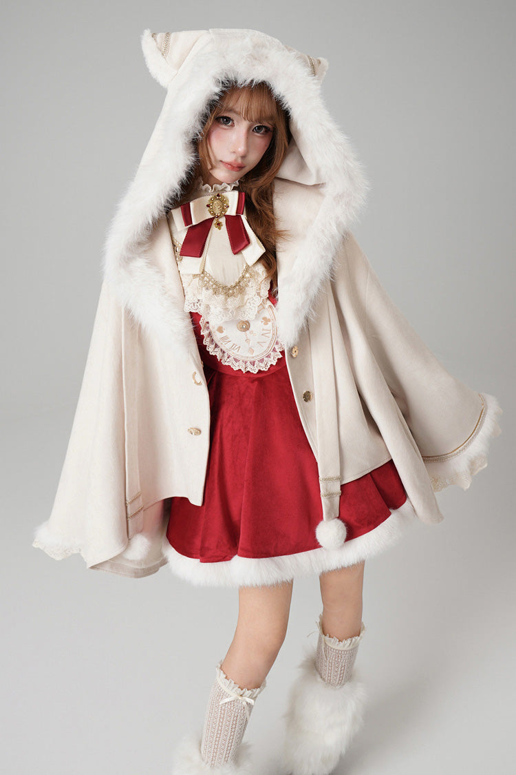 Hooded Sweet Lolita Cloak Coat with Cat Ears & Magical Charm in Cream