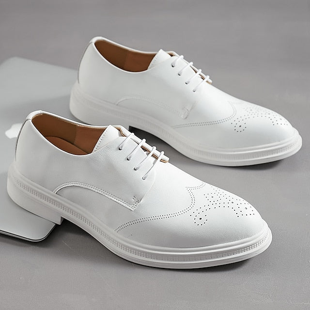 Perforated White Shoes Faux with Leather Men's Oxford