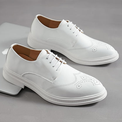 Perforated White Shoes Faux with Leather Men's Oxford