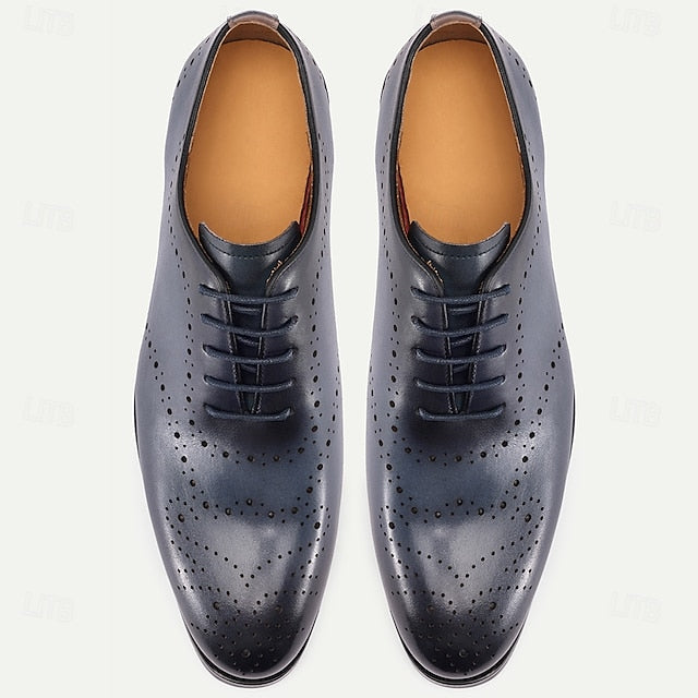 Men's Shoes Classic Oxford Cowhide Genuine Navy Blue