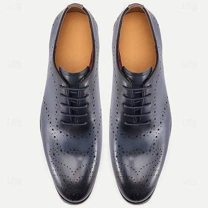 Men's Shoes Classic Oxford Cowhide Genuine Navy Blue