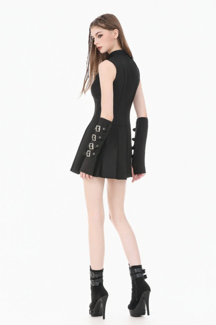 No-Sleeve Cobweb Sheer Mesh Lace-Up Punk Mini Dress