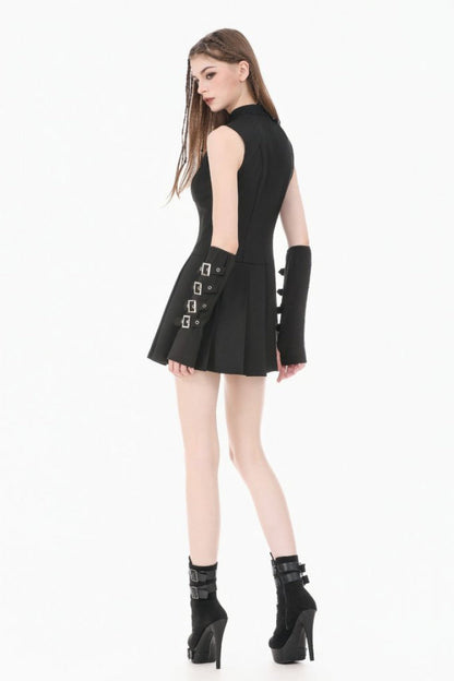 No-Sleeve Cobweb Sheer Mesh Lace-Up Punk Mini Dress