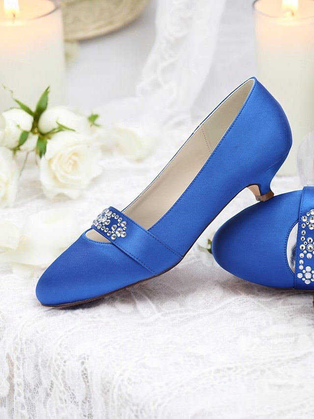 Satin with Heels Kitten Rhinestone Blue Women's