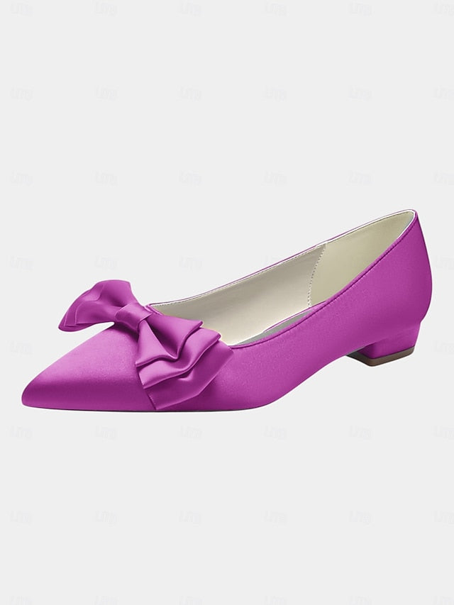 Pointed Women's Bow Toe - Elegant Green Flats Satin