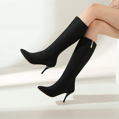Women's Knee-High Elegant Sparkly Stiletto Boots –