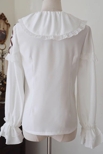 Ivory Lace-Trimmed Doll Collar Long-Sleeve Lolita Top
