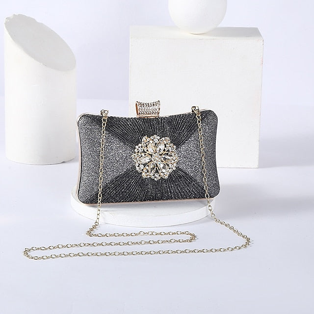 Strap with Gold Chain Bag Women's Elegant Rhinestone Clutch