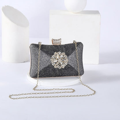 Strap with Gold Chain Bag Women's Elegant Rhinestone Clutch
