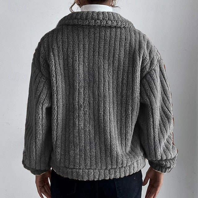 Comfortable Buttons Women's Coat Plain Warm Casual Teddy