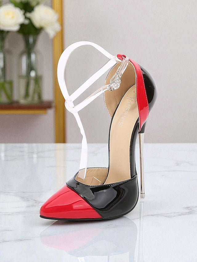 Patent Leather Red Stiletto and Toe Women's Black Pointed