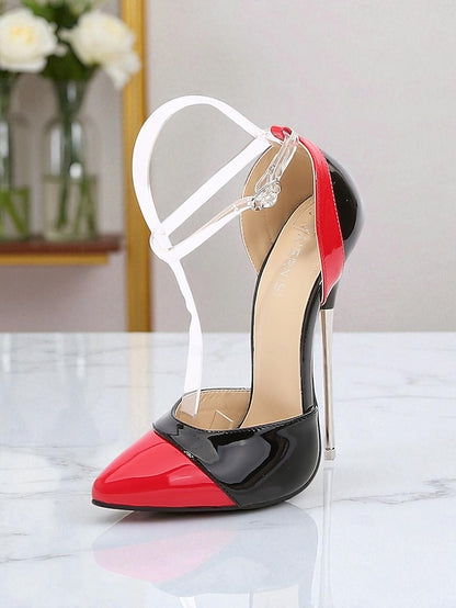 Patent Leather Red Stiletto and Toe Women's Black Pointed